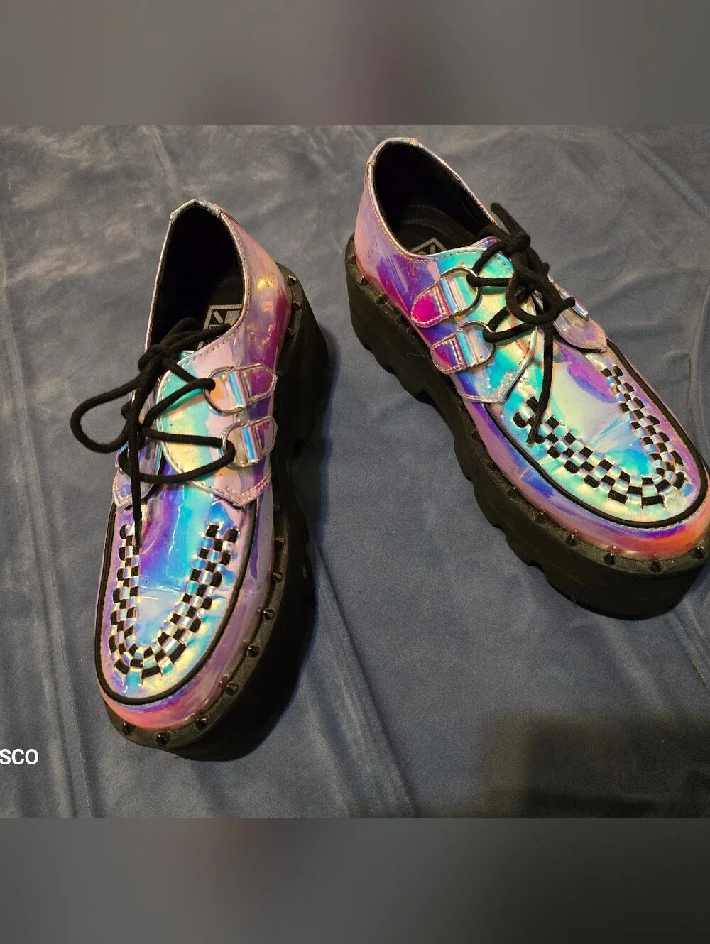 T.U.K Iridescent Holographic Purple-Blue Platform Creepers